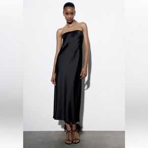 Zara Black Satin Effect Dress Size M